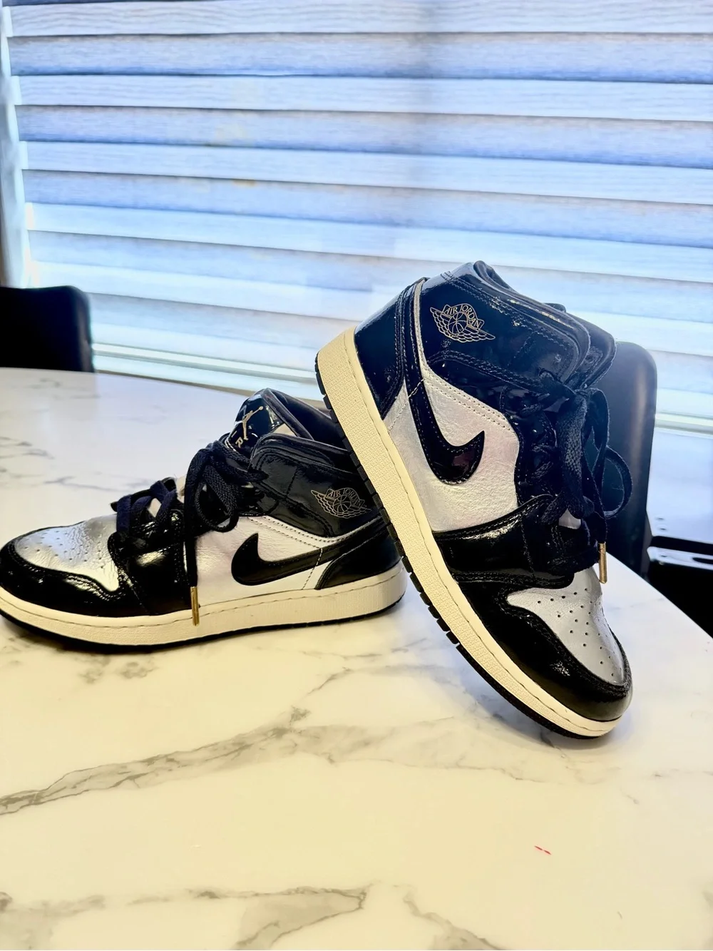 Nike Kids Black and White Patent Leather High-Top Sneakers